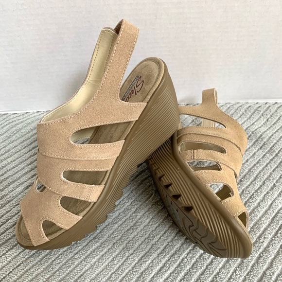 skechers peep toe slingback wedges